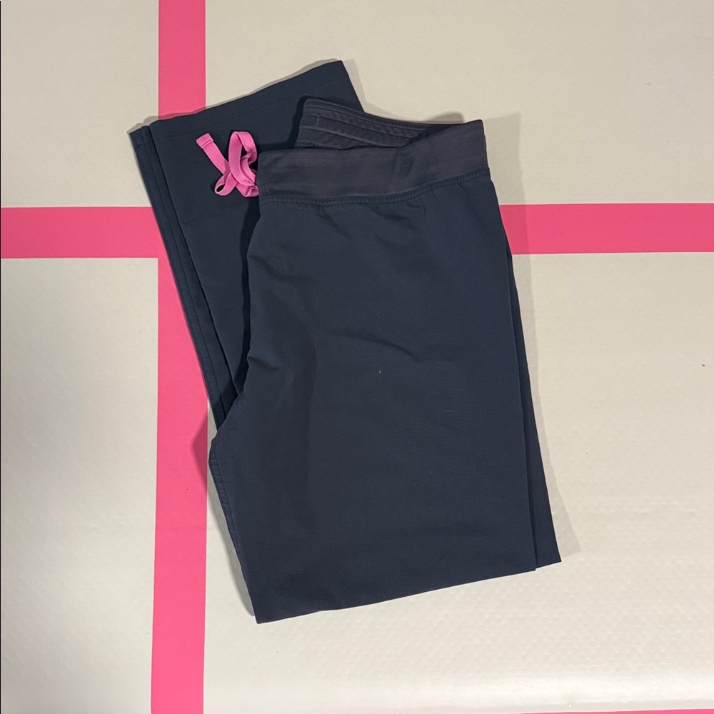 Figs Navy Scrub Pants with Pink Drawstring